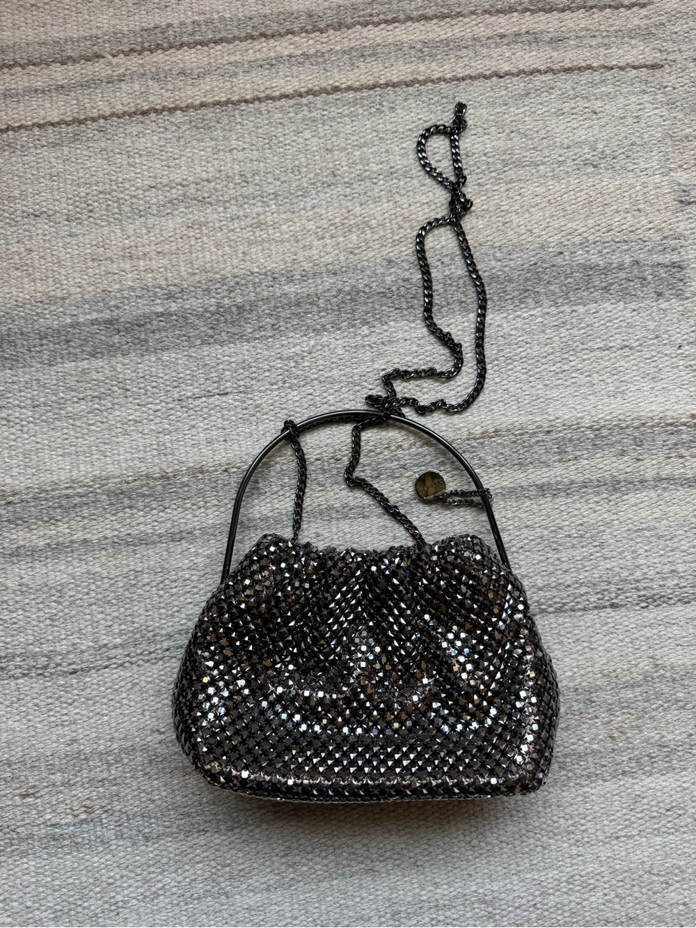 Olga Berg Gunmetal Crystal Mesh Mini Shoulder Bag